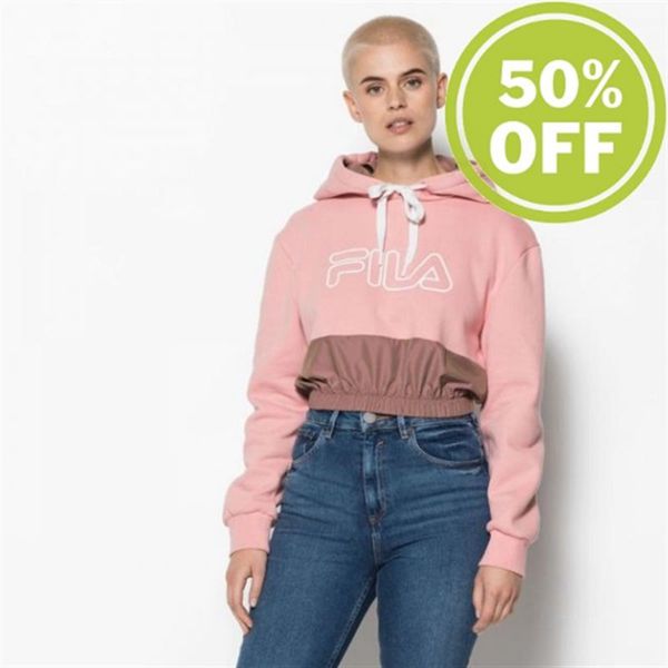 Sudaderas Fila Mujer Rosas Gris / Marrones - Dora Crop Hoodie Cropped, Er With Elastic Band On The W